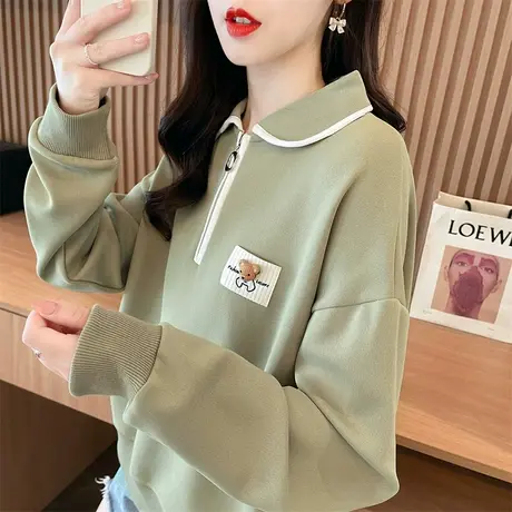 设计感小众polo领卫衣女春秋季韩版宽松薄款早秋小个子上衣服外套图片