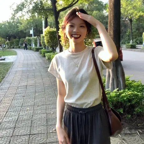 纯棉美式复古短袖t恤女夏季新款设计感修身显瘦百搭正肩上衣短款商品大图