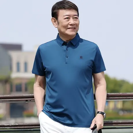夏季中年男士短袖polo衫爸爸装半截袖冰丝t恤老年人纯色薄款上衣商品大图