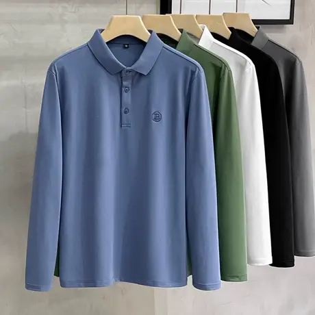 春秋POLO衫男士长袖2023新款翻领t恤刺绣潮流商务打底上衣保罗衫商品大图