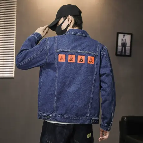 春秋款时尚潮牌印花外套男宽松百搭工装夹克男上衣服男褂子韩版潮图片