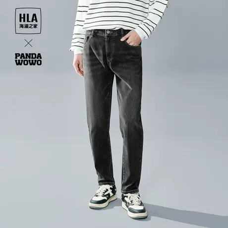 HLA/海澜之家panda wowo熊猫牛仔裤2023秋冬新款舒适五袋款长裤男图片