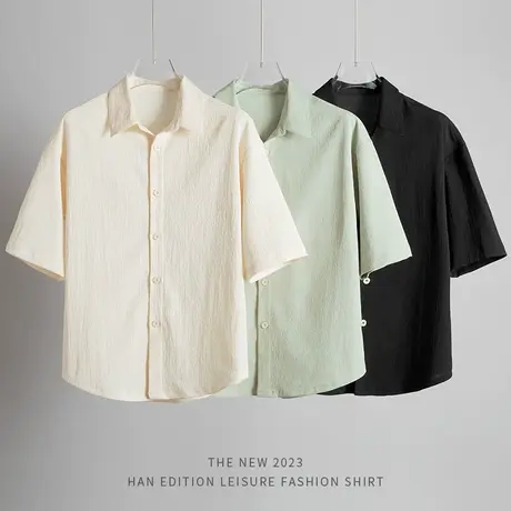 男士免烫衬衫短袖冰丝高级感黑色短袖衬衣商务帅气休闲夏季寸衫男商品大图