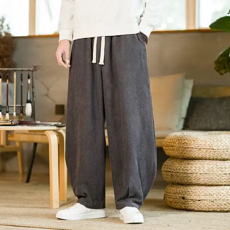 灯芯绒休闲裤男秋冬运动裤直筒垂感中国风哈伦裤复古平绒灯笼裤子商品大图