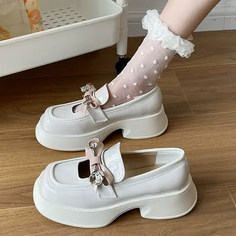 日系jk洛丽塔厚底黑色小皮鞋女夏季2023新款百搭方头粗跟玛丽珍鞋商品大图