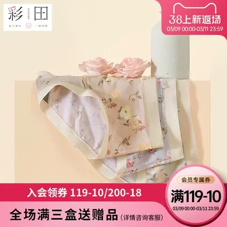 彩田锦纶中腰夏季新款植物印花轻薄柔软透气抗菌底档女士三角内裤图片