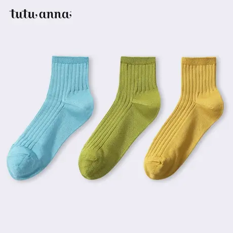 tutuanna女袜  纯色短袜春秋棉质柔软透气弹力不勒脚短袜外穿女商品大图