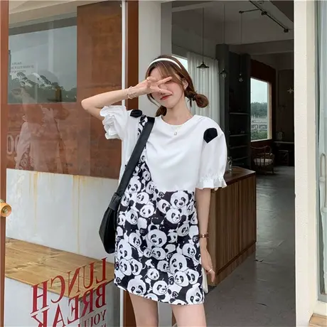 夏季胖mm大码女装洋气减龄遮肚显瘦连衣裙子设计感短袖T恤裙200斤商品大图