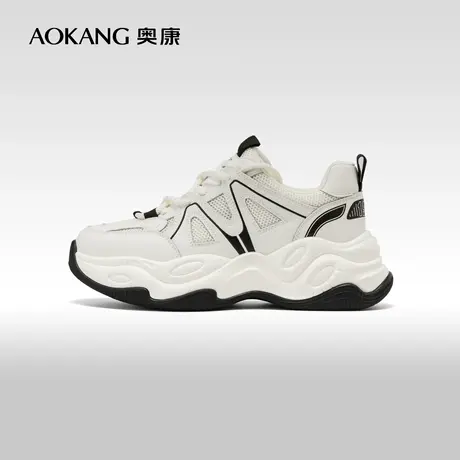 奥康女鞋 春秋季新款港风百搭运动鞋复古系带厚底增高休闲老爹鞋图片