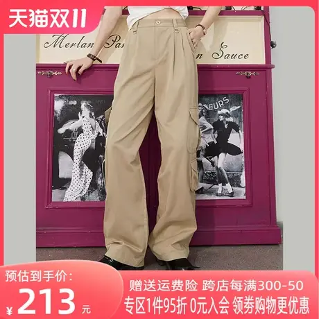 妖精的口袋卡其色工装裤女2023春秋新款长裤宽松直筒阔腿休闲裤子图片