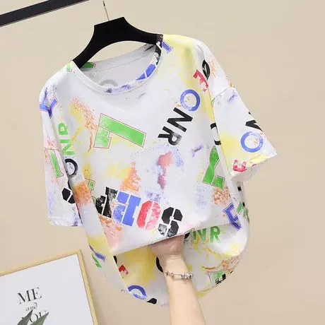 短袖女夏季T恤2023年新款欧货彩色字母涂鸦印花半袖t恤洋气上衣潮商品大图