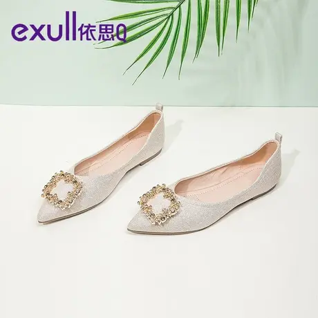 exull依思q平底鞋女浅口尖头一脚蹬女鞋软底法式配裙子单鞋女水钻商品大图