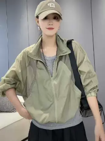 连帽防晒衣外套女夏季2023年新款纯色薄款透气宽松减龄上衣短外套商品大图