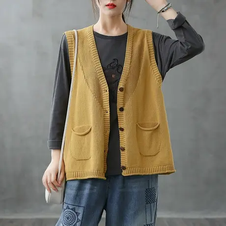 dza 针织开衫女式坎肩马甲外套秋季2022新款毛衣背心外穿马夹上衣图片