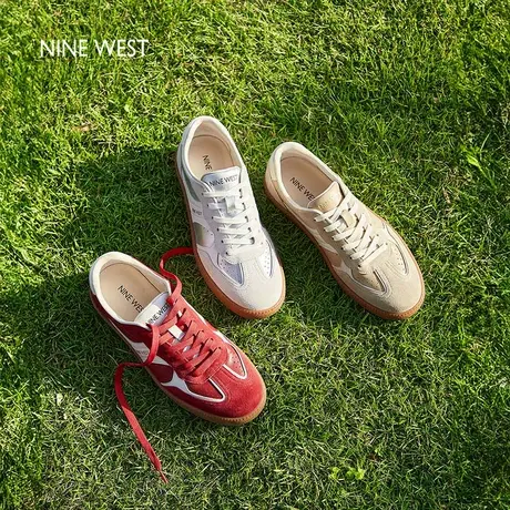 Nine West/玖熙德训鞋女款2025夏季新款真皮百搭休闲鞋平底阿甘鞋图片