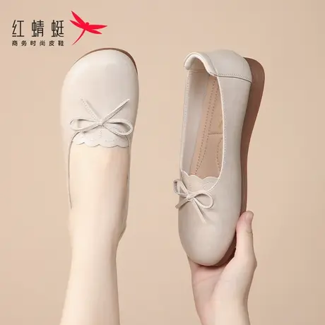 红蜻蜓女鞋女士软底平底一脚蹬休闲皮鞋女夏季中老年妈妈真皮单鞋图片