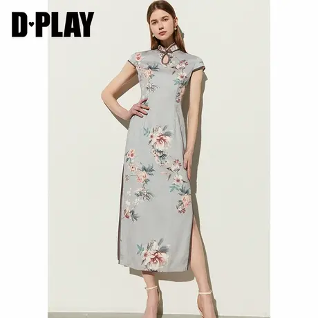 DPLAY夏新中式立领斜门襟牡丹印花改良旗袍气质复古连衣裙图片