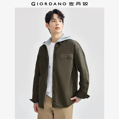 佐丹奴衬衫男装纯棉不对称工装口袋梭织长袖衬衫外套 01044101商品大图