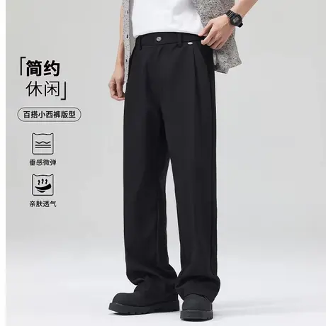 薄款简约纯色休闲裤男通勤2025夏季新款宽松大码男士直筒商务西裤商品大图