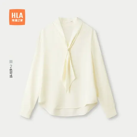 HLA/海澜之家宽松弹力长袖休闲衬衫25春夏新V领飘带套头衬衣女装商品大图