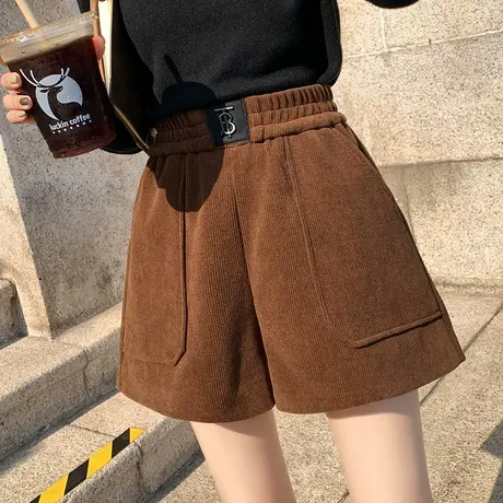 短裤女秋冬新款宽松阔腿裤高腰显瘦外穿靴裤大码a字灯芯绒休闲裤图片