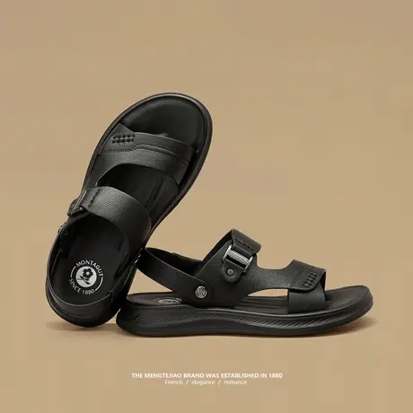 Montagut/梦特娇男士休闲沙滩鞋 夏季头层牛皮户外凉拖鞋2025新款商品大图