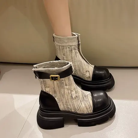 复古百搭马丁靴女2025新款秋季气质高级短筒靴英伦风厚底机车靴子商品大图