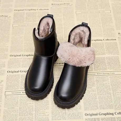 雪地靴女2023年新款冬季短靴防水防滑皮毛一体加厚加绒面包鞋棉鞋商品大图