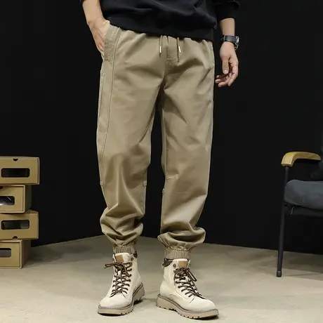 美式拼接工装裤男秋款潮牌休闲束脚男裤大码弹力裤子秋季2023新款商品大图