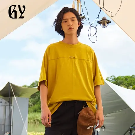 雅戈尔奥莱 GY男装夏季前胸刺绣微落肩廓形吸湿透气男士短袖图片