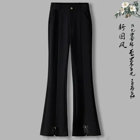 拉夏贝尔国风微喇西装裤子女秋2025新款高腰开叉蝴蝶结休闲喇叭裤商品大图