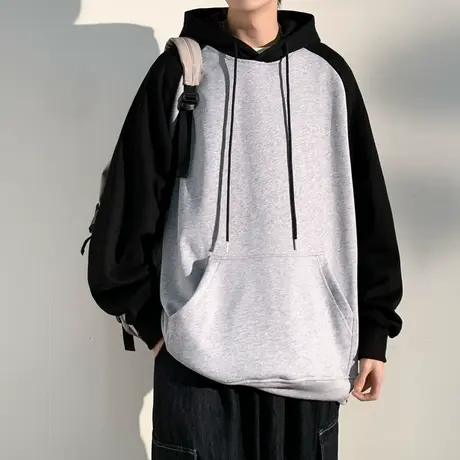 连帽卫衣男款春秋季新款美式宽松拼接打底衫男士潮牌简约休闲外套商品大图