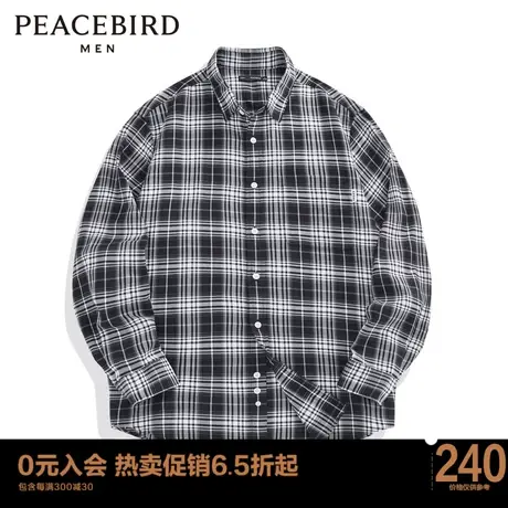 太平鸟男装 暗黑风夏季格纹外穿式衬衫B2CHC2261商品大图
