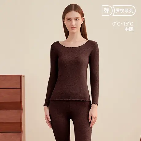 顶瓜瓜罗纹秋衣秋裤女士木耳边圆领纯色修身高弹保暖内衣套装女新图片