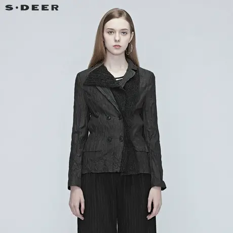 sdeer圣迪奥女装个性肌理拼接翻领外套女款小个子S20382206商品大图