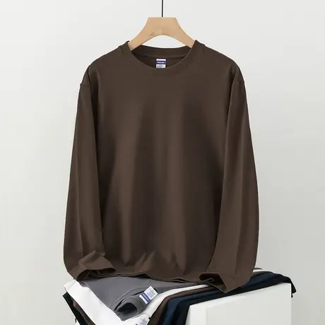 260g重磅纯棉长袖t恤男装圆领内搭打底衫纯色上衣服美式宽松体恤商品大图