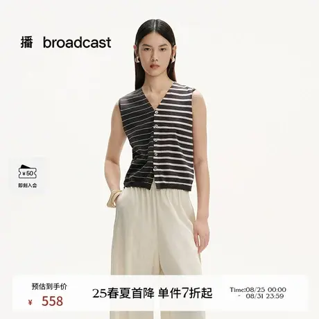 播商场同款不对称薄款无袖条纹针织衫女25夏季新款上衣BDS2SD2364商品大图