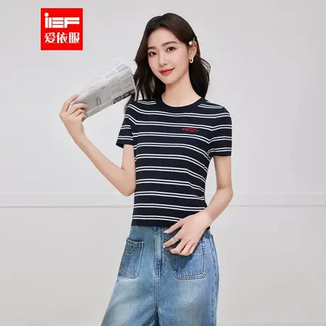 IEF/爱依服2025秋季新款韩系文艺知性气质条纹休闲百搭毛织上衣商品大图