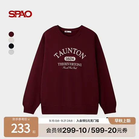 SPAO韩国同款25年秋季新品女士字母刺绣时尚圆领长袖卫衣商品大图