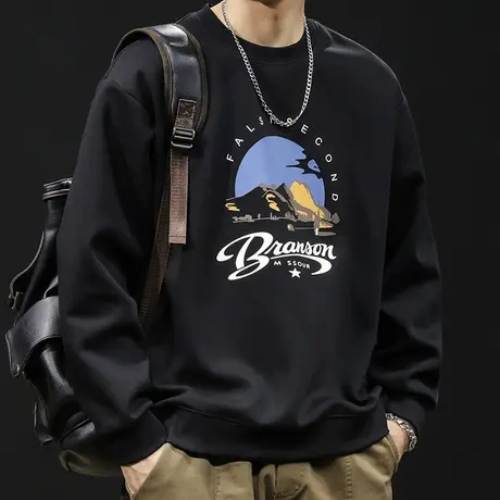 潮牌卫衣男秋冬款圆领男款重磅黑色印花衣服秋季2023新款长袖大码商品大图