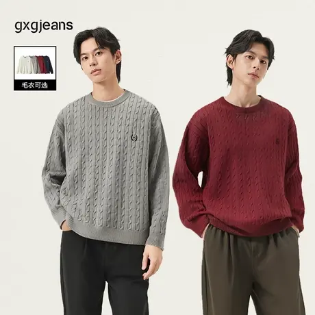 gxg.jeans男装多色绞花保暖圆领毛衣针织衫图片