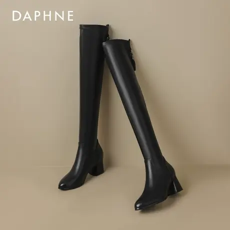 达芙妮长筒靴子女2025新款秋冬季增高粗跟过膝靴骑士靴黑色瘦瘦靴图片