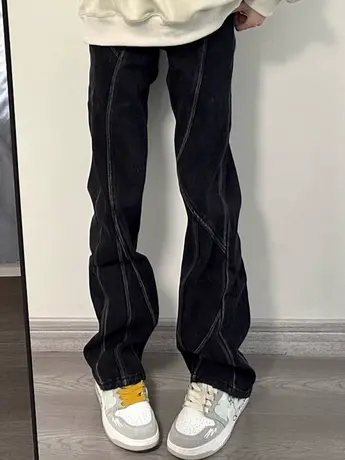 美式高街复古直筒牛仔裤女秋冬小众设计感休闲高腰显瘦窄版阔腿裤图片