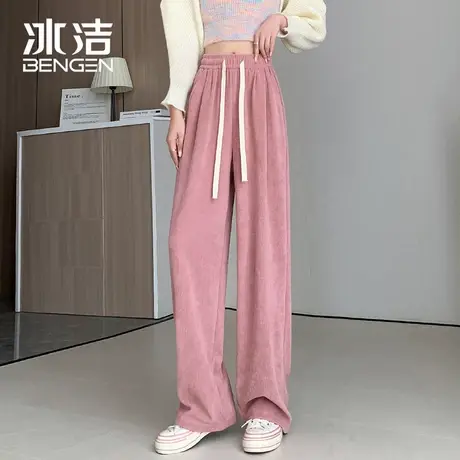 冰洁阔腿裤女2023新款秋冬高腰垂感休闲加厚棉绒针织直筒裤LBDS商品大图