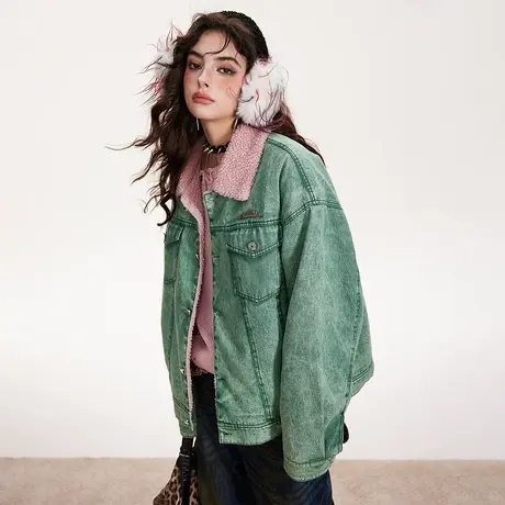 水洗做旧加厚冬季羊羔毛外套2023新款美式复古棉服女宽松潮牌棉衣图片