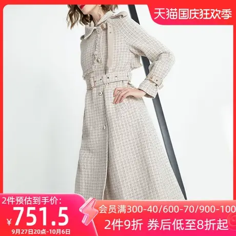 粗花呢威尔士格纹呢子大衣女长款过膝2023秋冬新款潮时尚毛呢外套商品大图