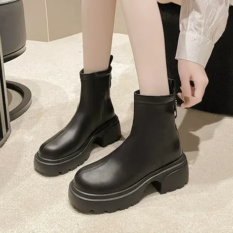马丁靴女款秋季爆款黑色中帮女士靴子女2023新款短靴女春秋单靴图片