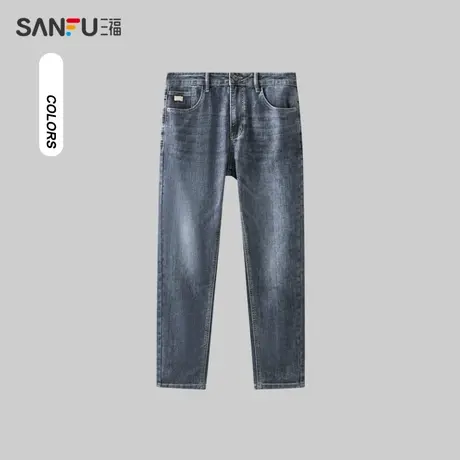 三福2023冬男士保暖舒适小脚牛仔裤 休闲直腰合身长裤476741商品大图