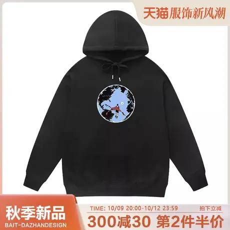 美式vintage复古超人印花套头上衣小众设计感潮牌宽松连帽卫衣男商品大图