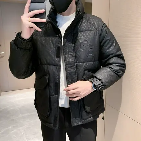 冬季个性休闲工装棉服2023年新款潮流肌理感户外防寒立领冬装棉衣图片